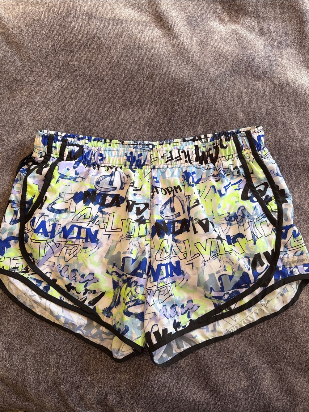 Calvin Klein Neon Graffiti Print Athletic Shorts - Blue, Lime, Black